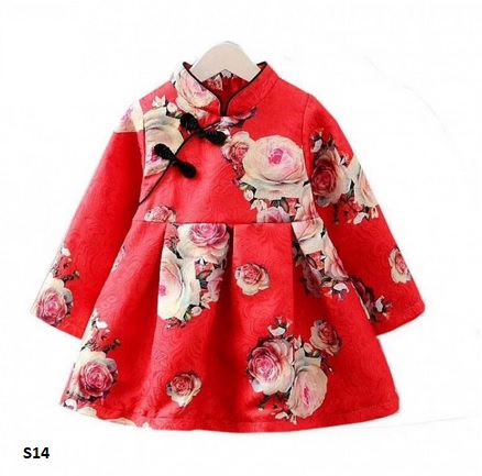 cheongsam merah lengan panjang